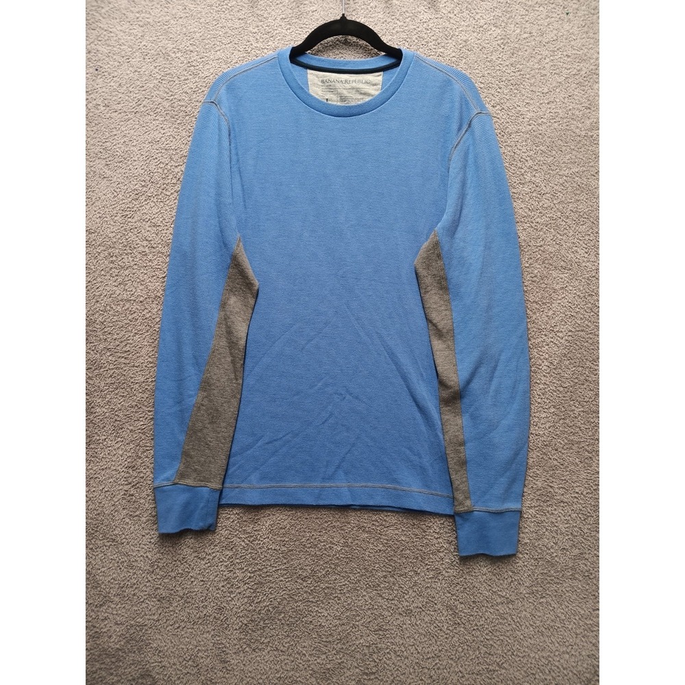 Banana Republic Waffle Thermal Shirt Blue Gray Long Sleeve Top Size L Y2K